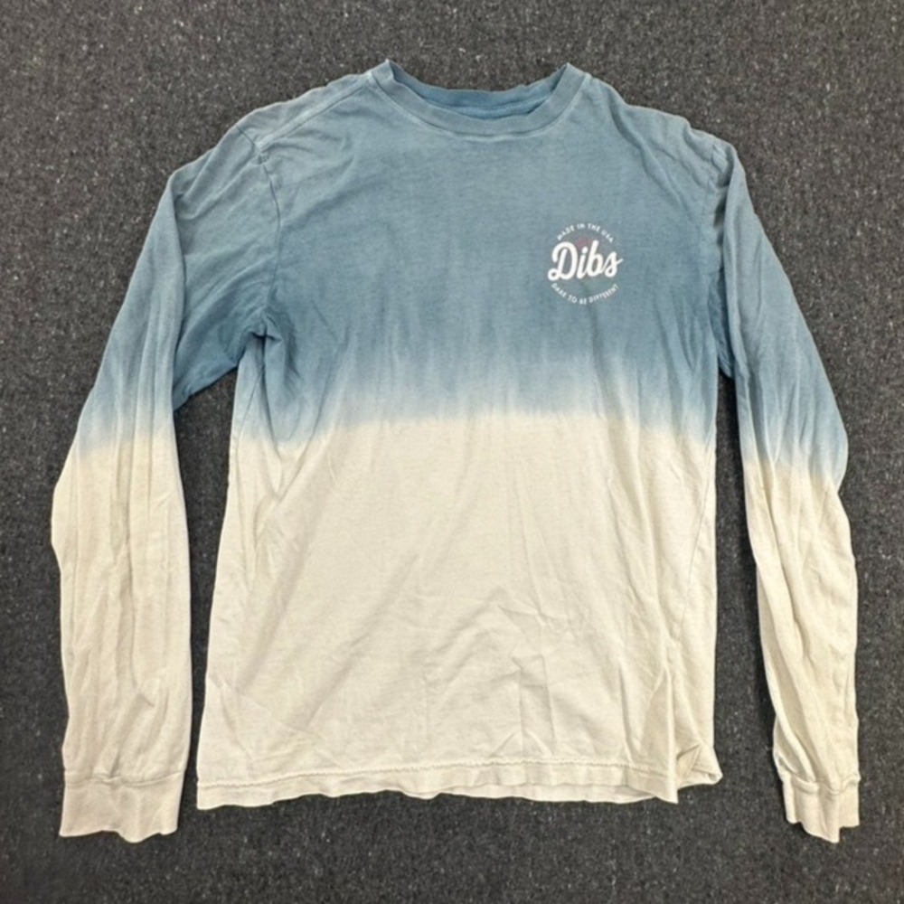 Dibs Long Sleeve T-Shirt Blue White Tie-Dye Rose USA Graphic mens SIze Small